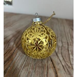 Christmas Ornament Bauble Gold Filigree Metal Cut Out Geometric Holiday